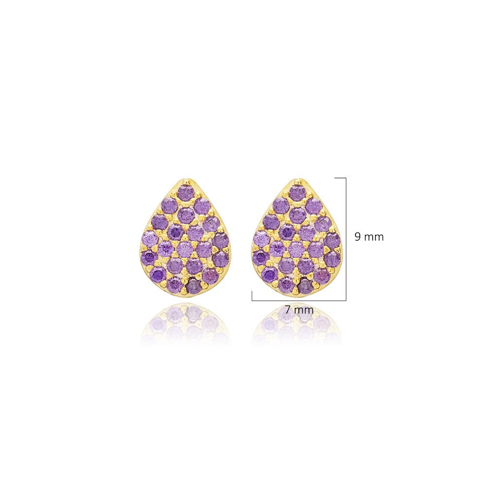 Amethyst CZ Pear Design 925 Stud Earrings