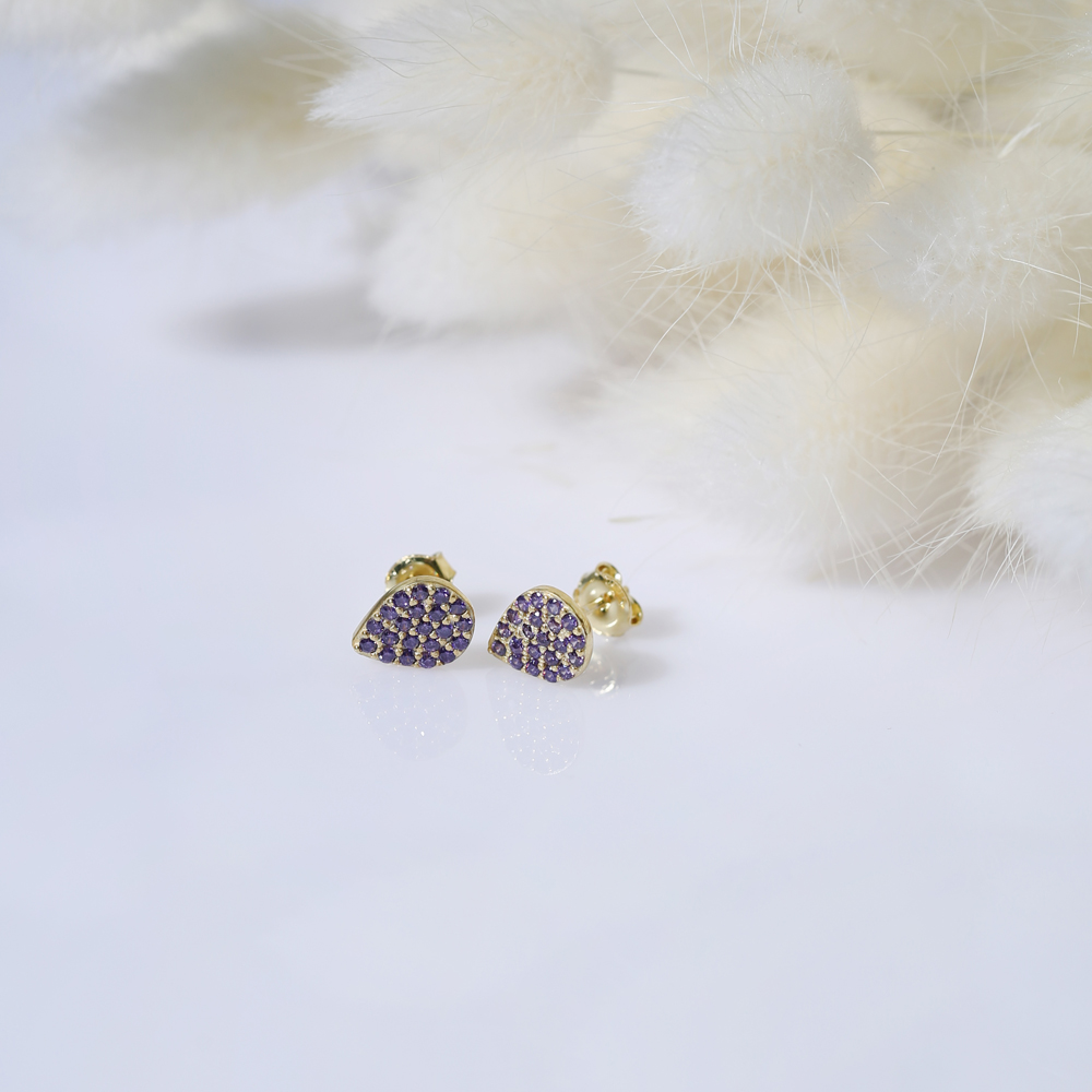 Amethyst CZ Pear Shape Sterling Silver Stud Earrings