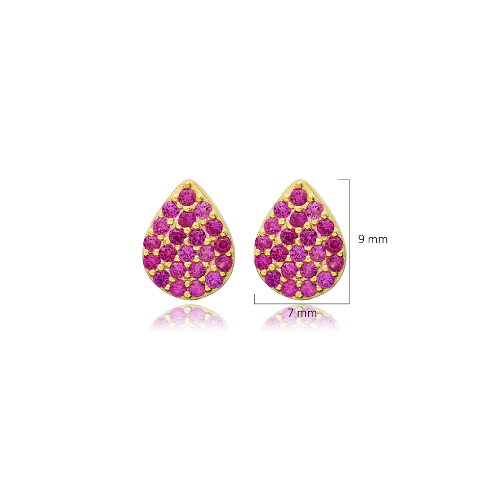 Ruby CZ Pear Shape Sterling Silver Stud Earrings