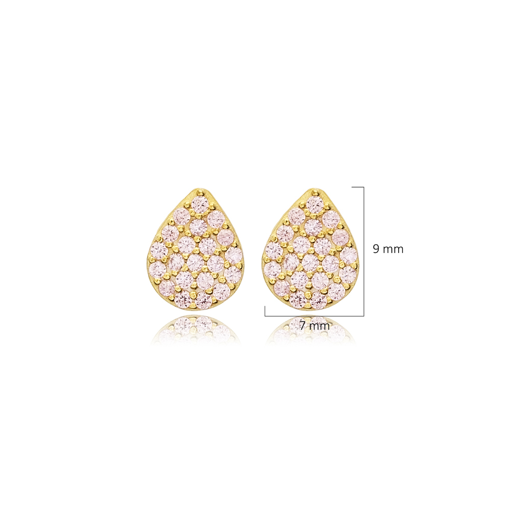 Light Pink CZ Pear Design Stud Earrings