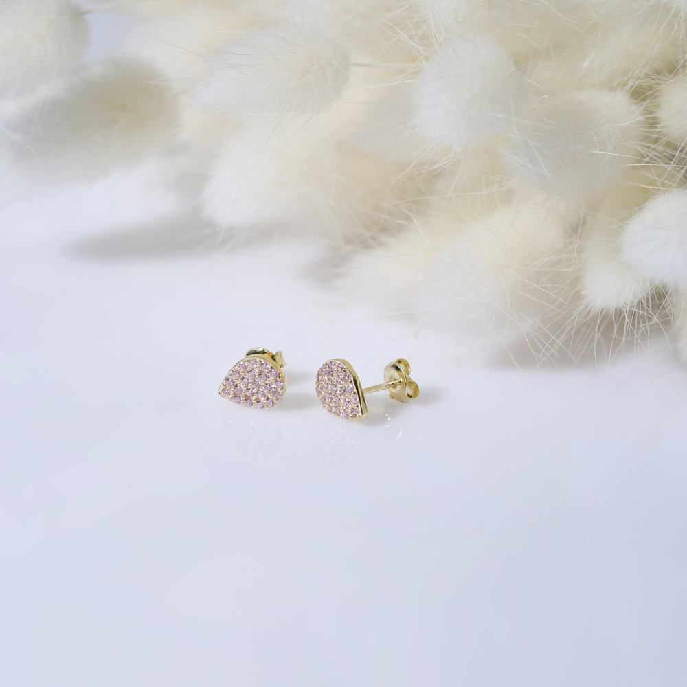 Light Pink CZ Pear Design Stud Earrings