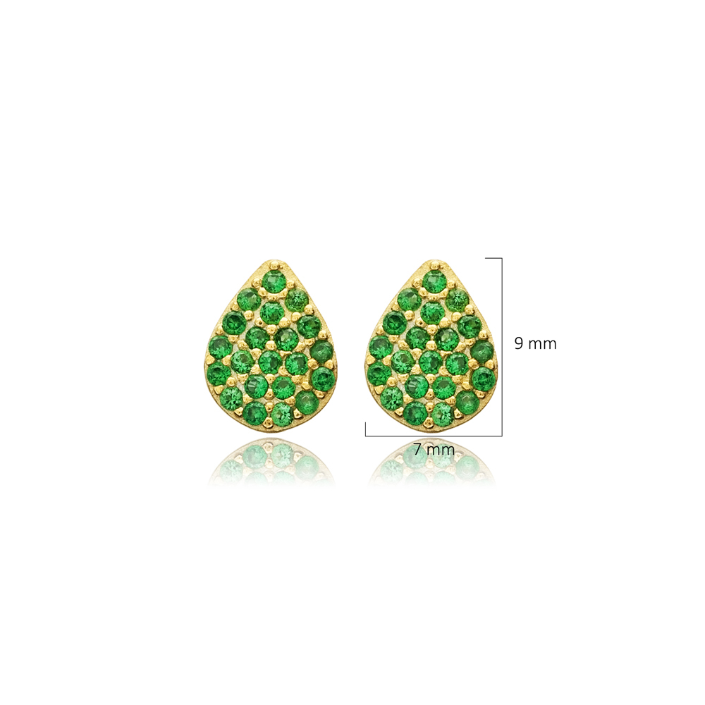 Emerald CZ Pear Design 925 Stud Earrings