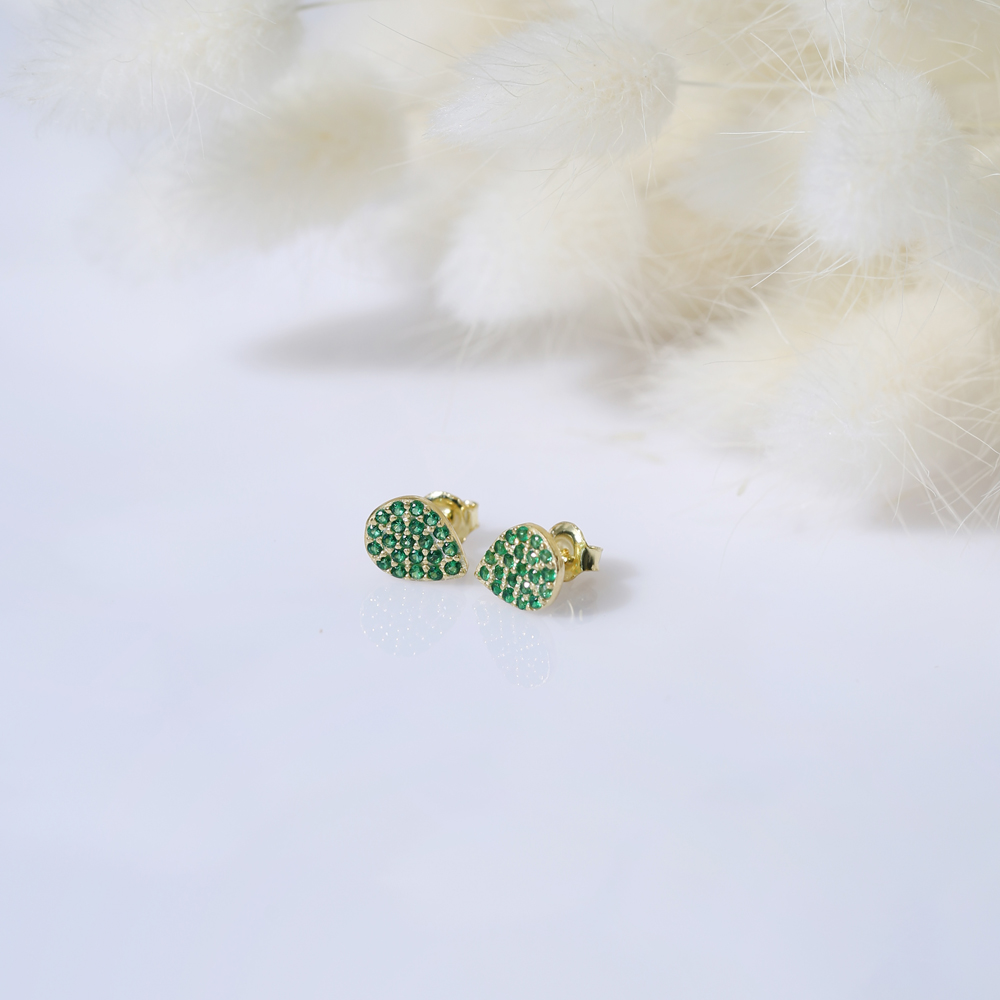 Emerald CZ Pear Design 925 Stud Earrings