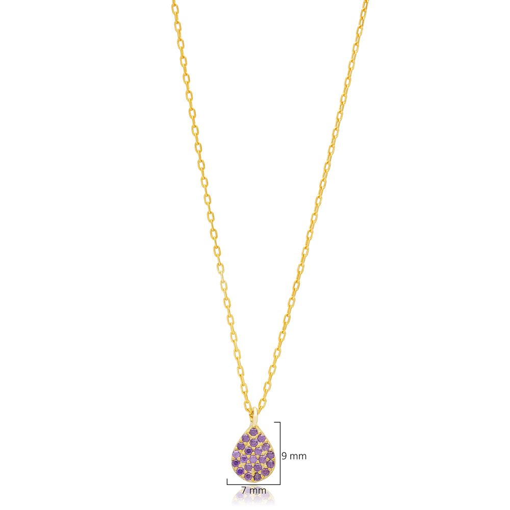 Pear Amethyst CZ Stone Turkish Sterling Silver Charm Necklace