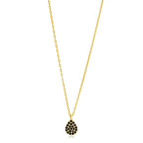 Pear Black CZ Stone Turkish Sterling Silver Charm Necklace