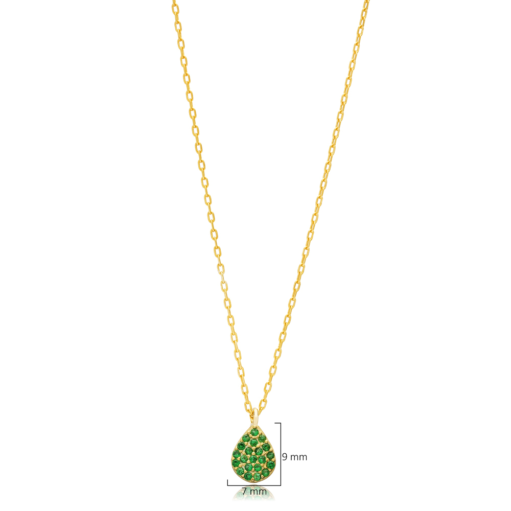 Pear Emerald CZ Stone Turkish Sterling Silver Charm Necklace