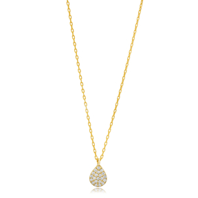 Pear CZ Stone Turkish Sterling Silver Charm Necklace