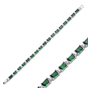 Emerald CZ Stone Baguette Design Silver Tennis Bracelet