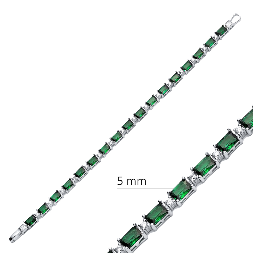 Emerald CZ Stone Baguette Design Silver Tennis Bracelet