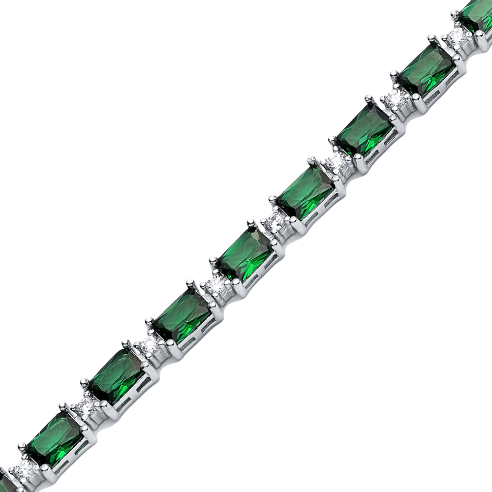 Emerald CZ Stone Baguette Design Silver Tennis Bracelet