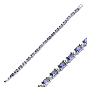 Tanzanite CZ Stone Baguette Design Silver Tennis Bracelet