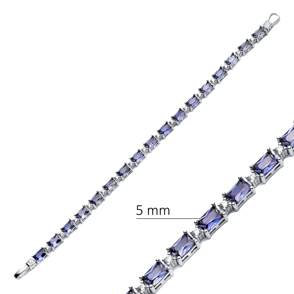 Tanzanite CZ Stone Baguette Design Silver Tennis Bracelet