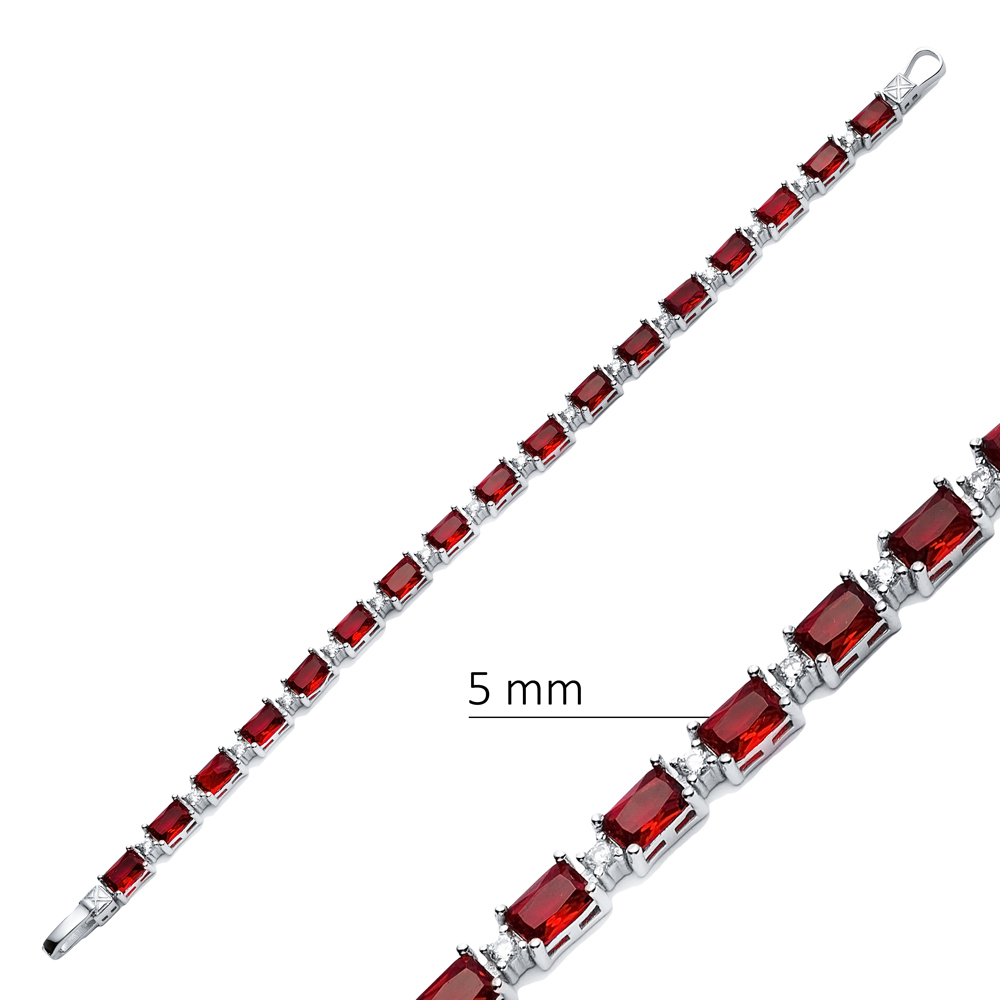 Garnet CZ Stone Baguette Design Silver Tennis Bracelet