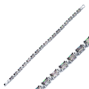 Mystic Topaz CZ Stone Baguette Design Silver Tennis Bracelet