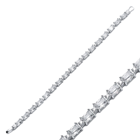 Clear CZ Stone Baguette Design Silver Tennis Bracelet