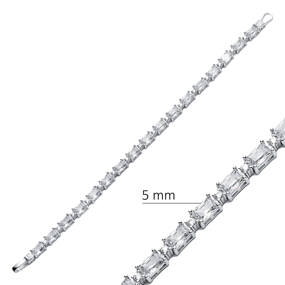 Clear CZ Stone Baguette Design Silver Tennis Bracelet