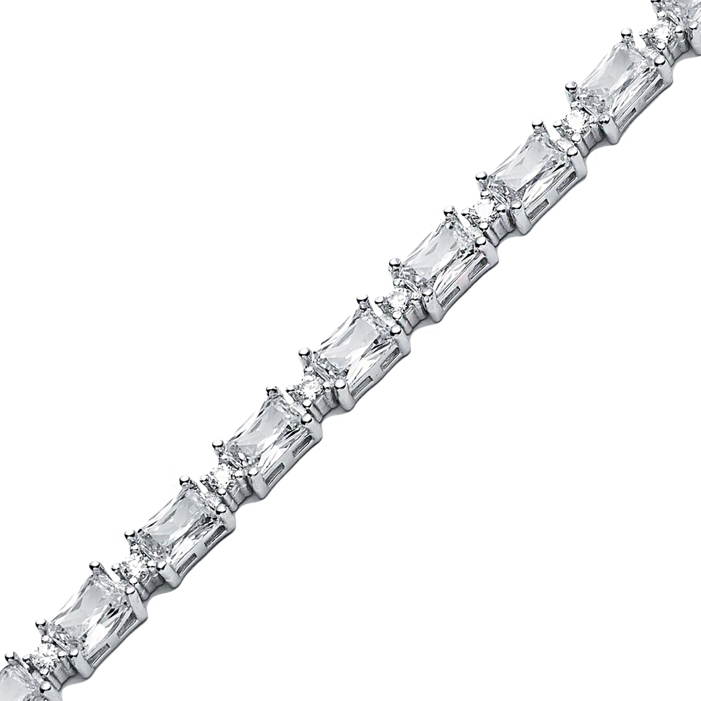 Clear CZ Stone Baguette Design Silver Tennis Bracelet