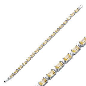 Citrine CZ Stone Baguette Design Silver Tennis Bracelet
