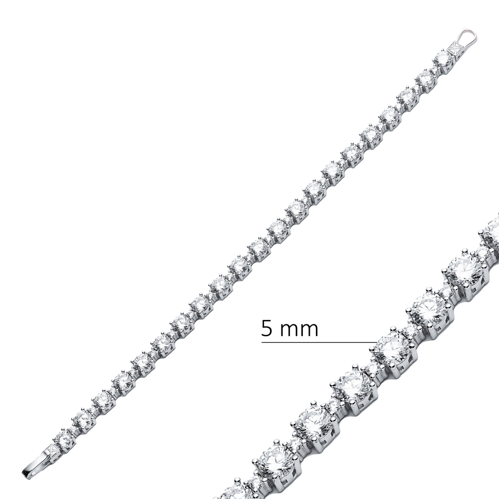 High Quality Round Design CZ Stone Silver Tennis Bracelet