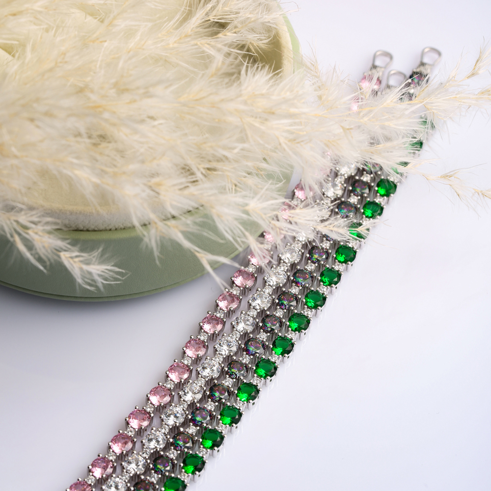 Emerald CZ Stone Round Shape Silver Tennis Bracelet