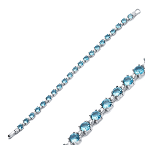Aquamarine CZ Stone Round Design 925 Silver Tennis Bracelet
