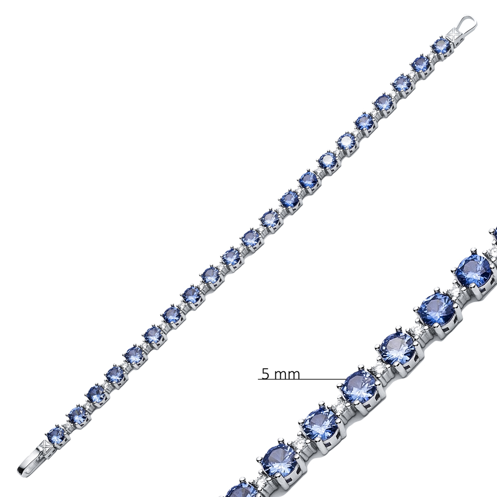 Tanzanite CZ Stone Round Design Silver Tennis Bracelet