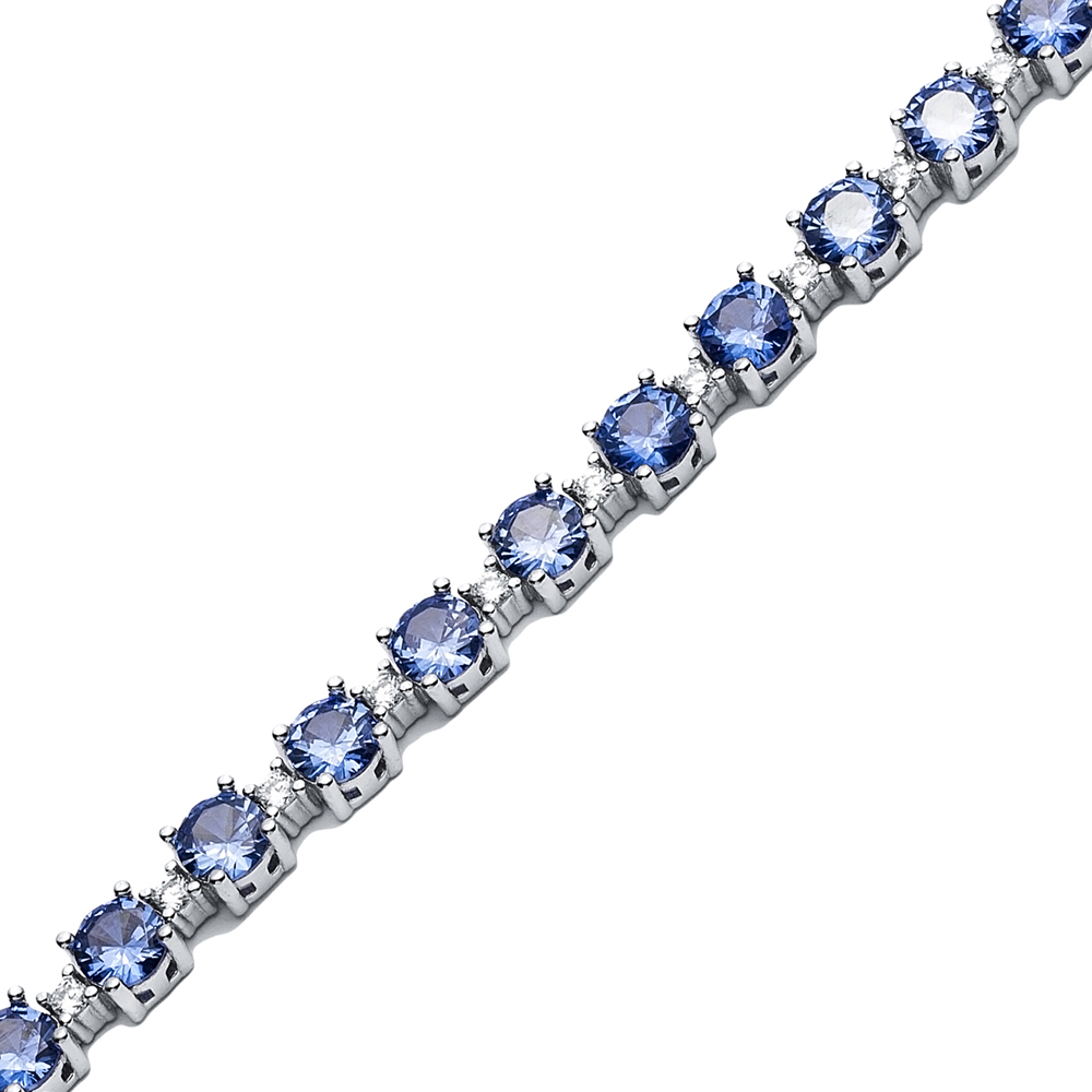 Tanzanite CZ Stone Round Design Silver Tennis Bracelet