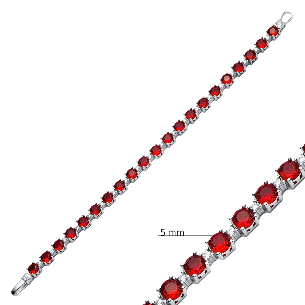 Garnet CZ Stone Round Design Silver Tennis Bracelet