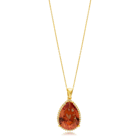 Zultanite CZ Stone Pear Design Silver Charm Necklace Pendant
