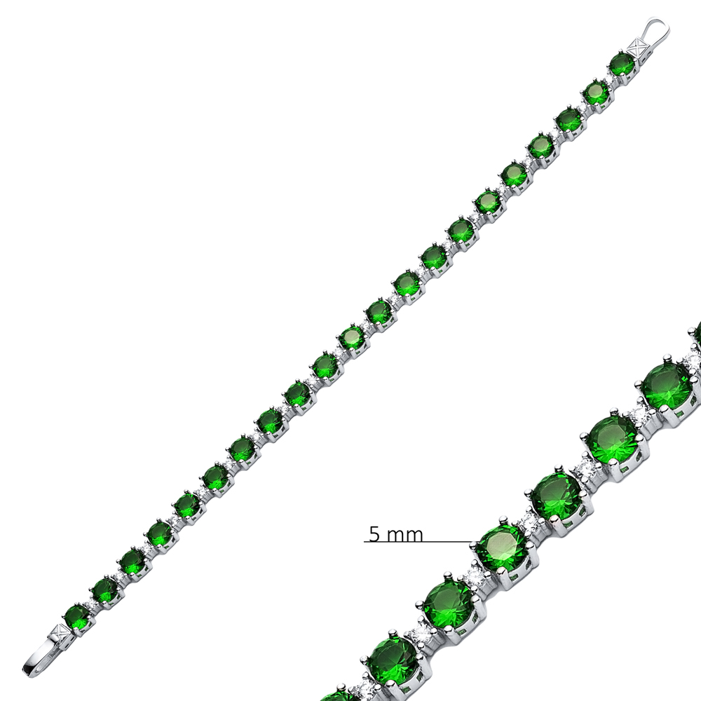 Emerald CZ Stone Round Shape Silver Tennis Bracelet