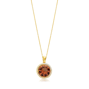 Round Design Zultanite CZ Stone Sterling Silver Charm Necklace
