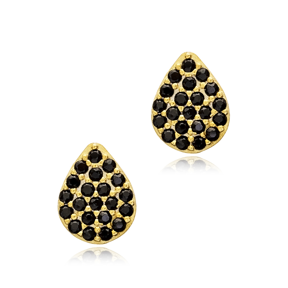 Black CZ Pear Design 925 Stud Earrings