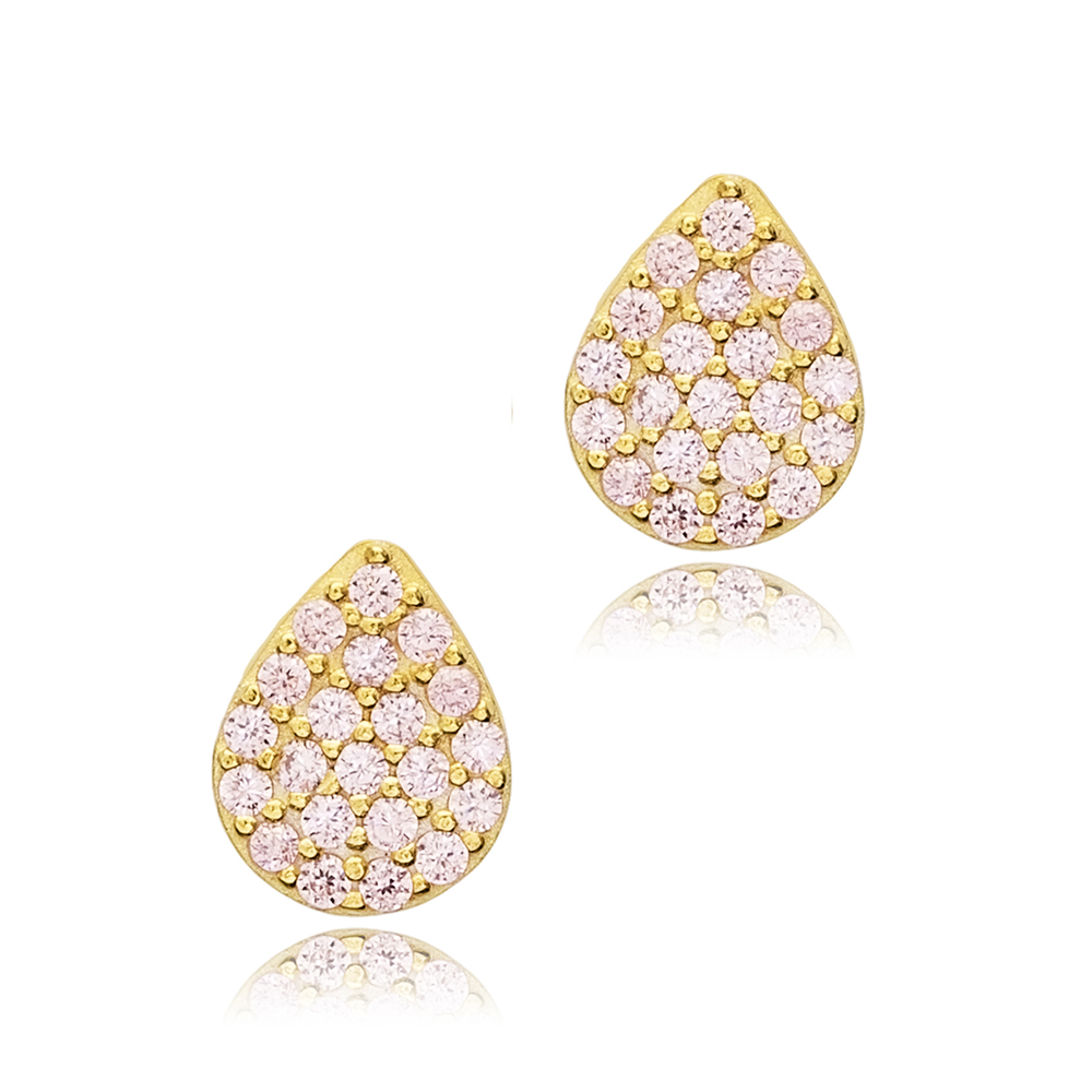 Light Pink CZ Pear Design Stud Earrings