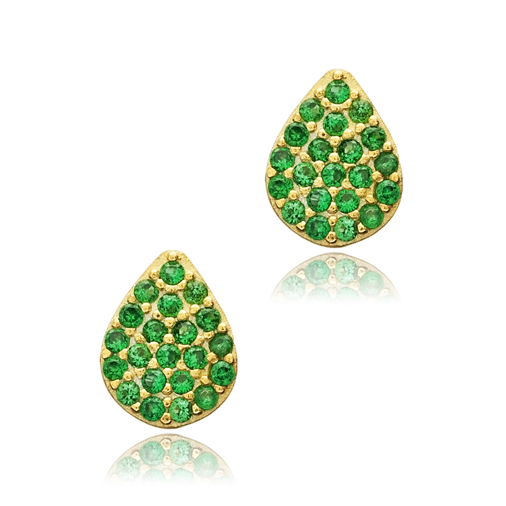 Emerald CZ Pear Shape Sterling Silver Stud Earrings