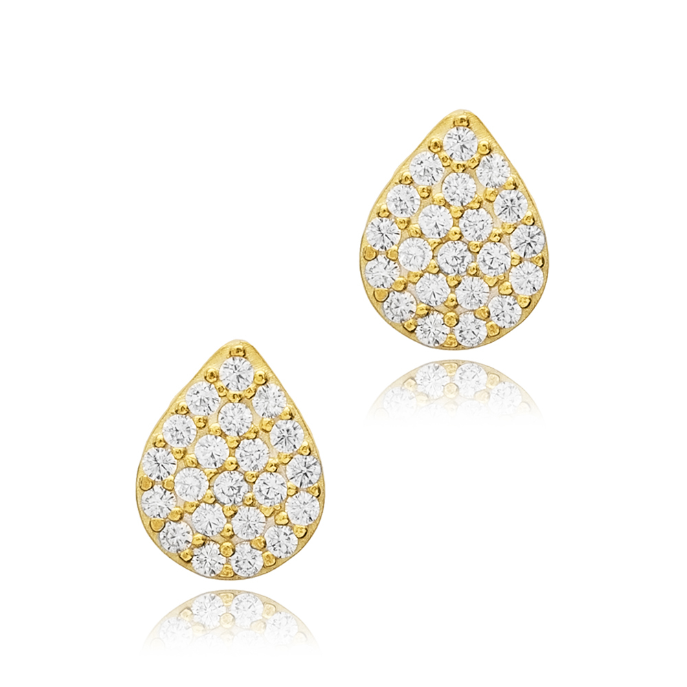 Clear Zircon Pear Design 925 Stud Earrings