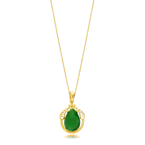 Artificial Stone Pear Design Wholesale Silver Charm Necklace
