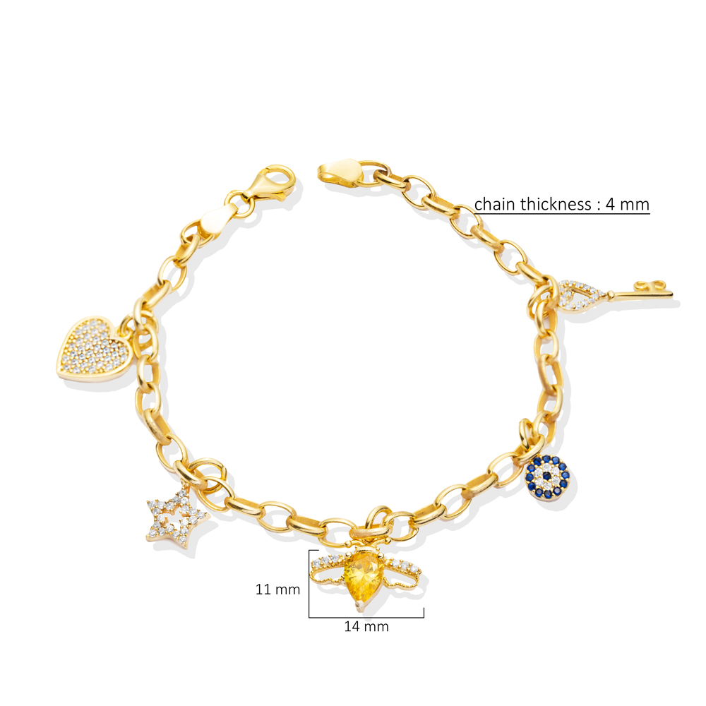 CZ Shaker Design Silver Charm Bracelet