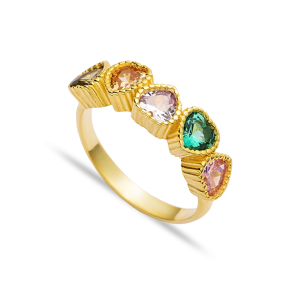 Colorful Heart CZ Stones Cluster Silver Ring