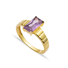 Amethyst CZ Stone Cluster 925 Silver Ring