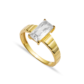 White CZ Rectangle Cluster Ring Silver Jewelry