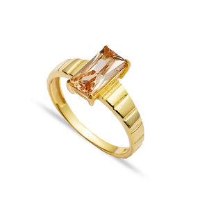 Citrine CZ Rectangle Silver Cluster Ring