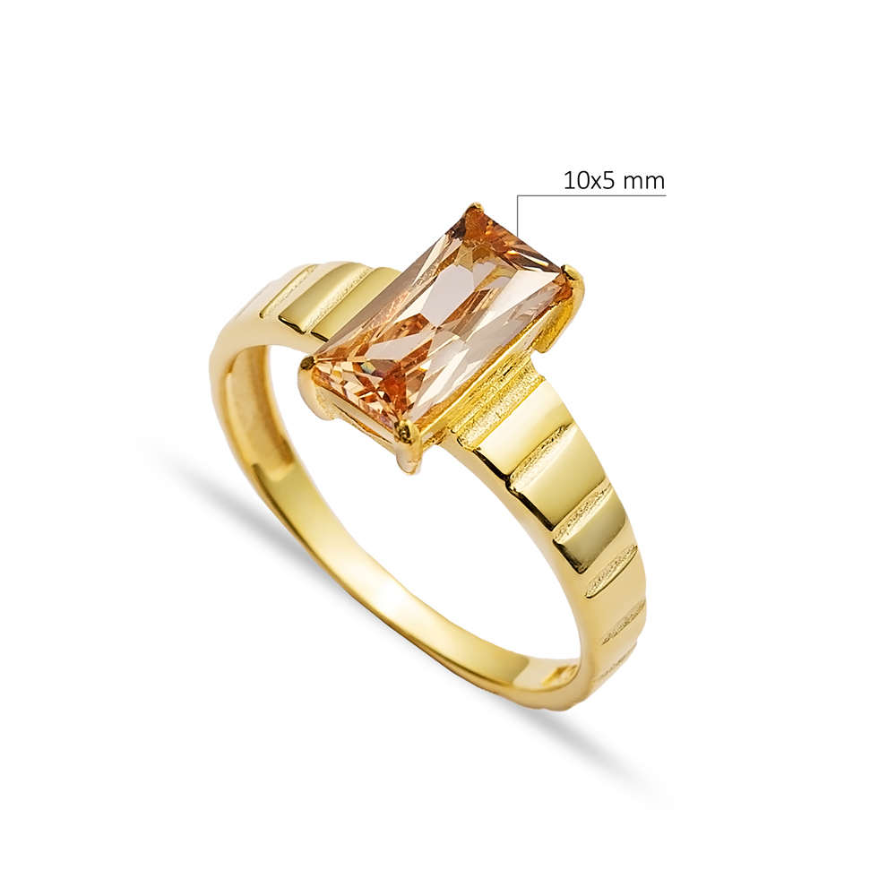 Citrine CZ Rectangle Silver Cluster Ring