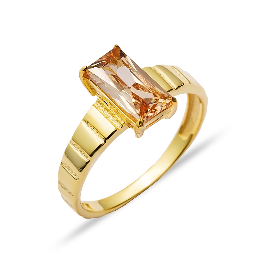 Citrine CZ Rectangle Silver Cluster Ring