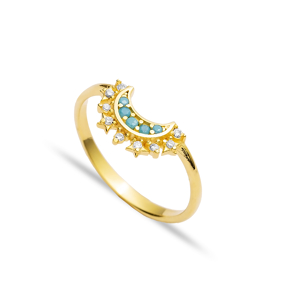 Moon Design Turquoise CZ Silver Cluster Ring