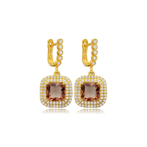 Square Zultanite CZ Silver Latch Back Earrings