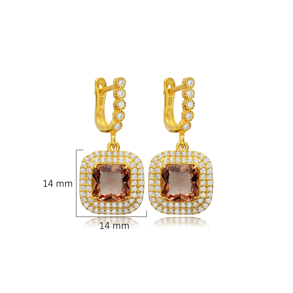 Square Zultanite CZ Silver Latch Back Earrings