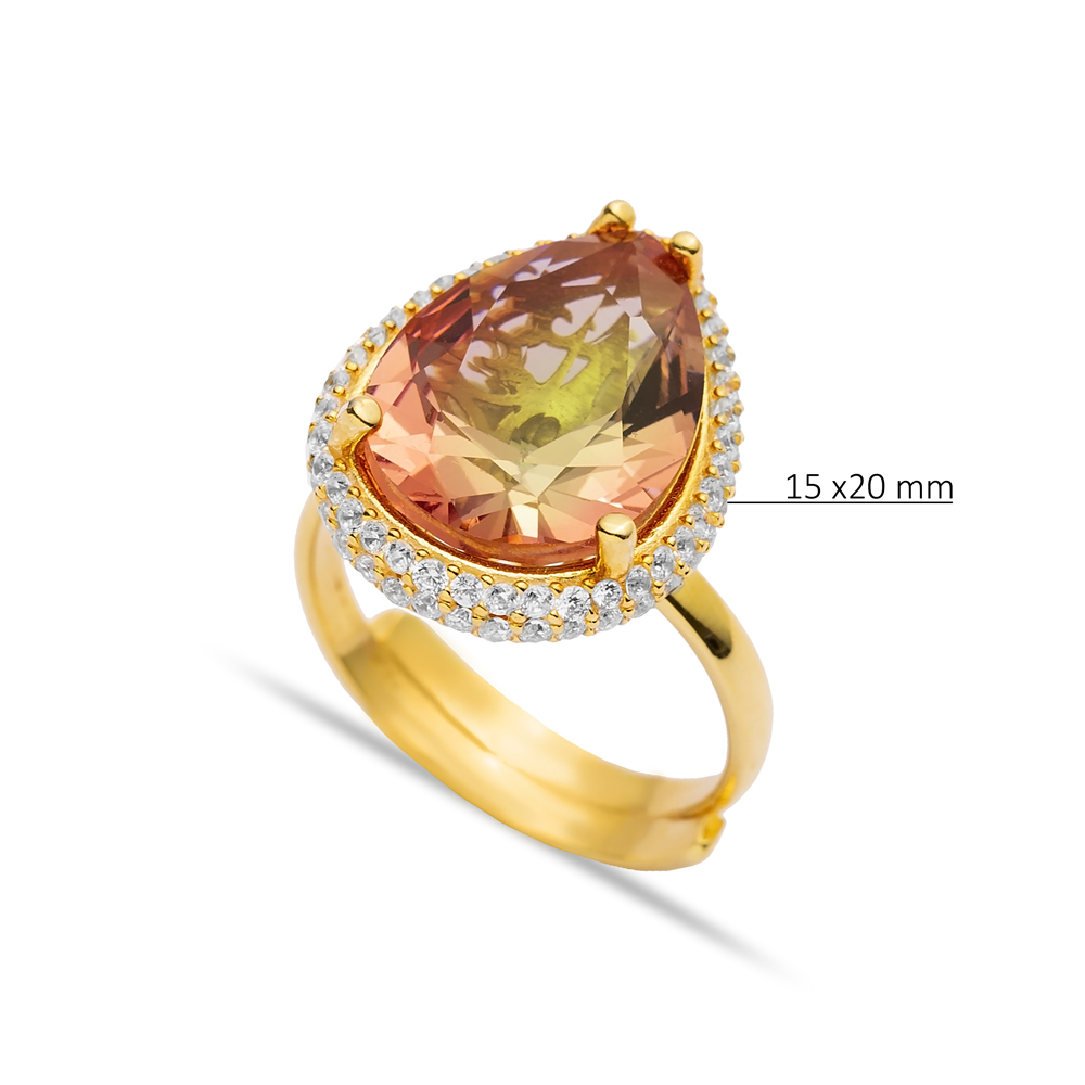 Zultanite Pear Design Silver Adjustable Ring