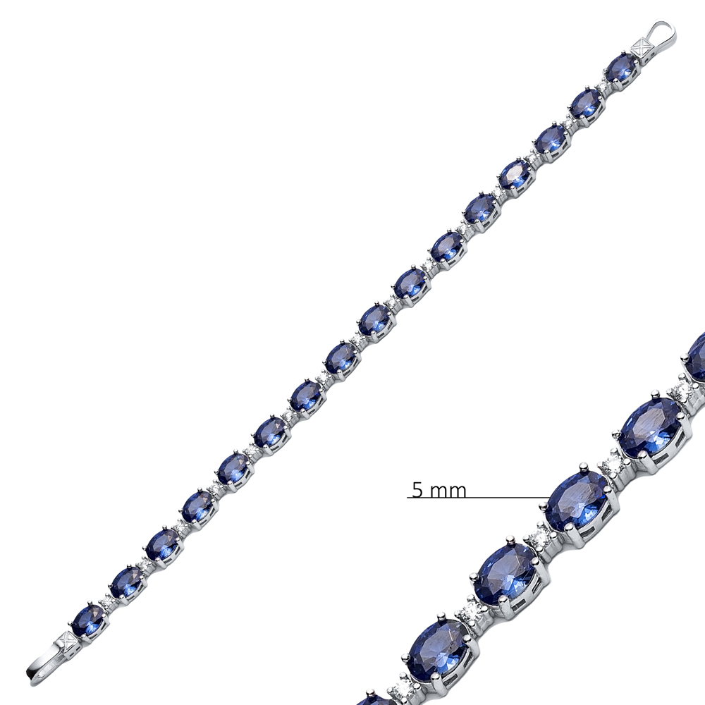 Tanzanit Stone Oval Shape Tennis Bracelet