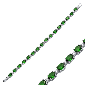 Emerald Stone Oval Shape Tennis Bracelet
