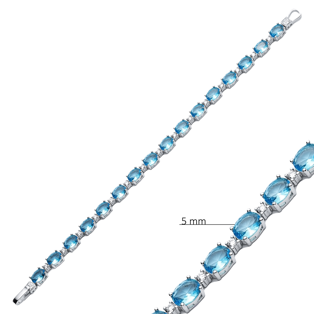 Aquamarine Stone Oval Shape Tennis Bracelet